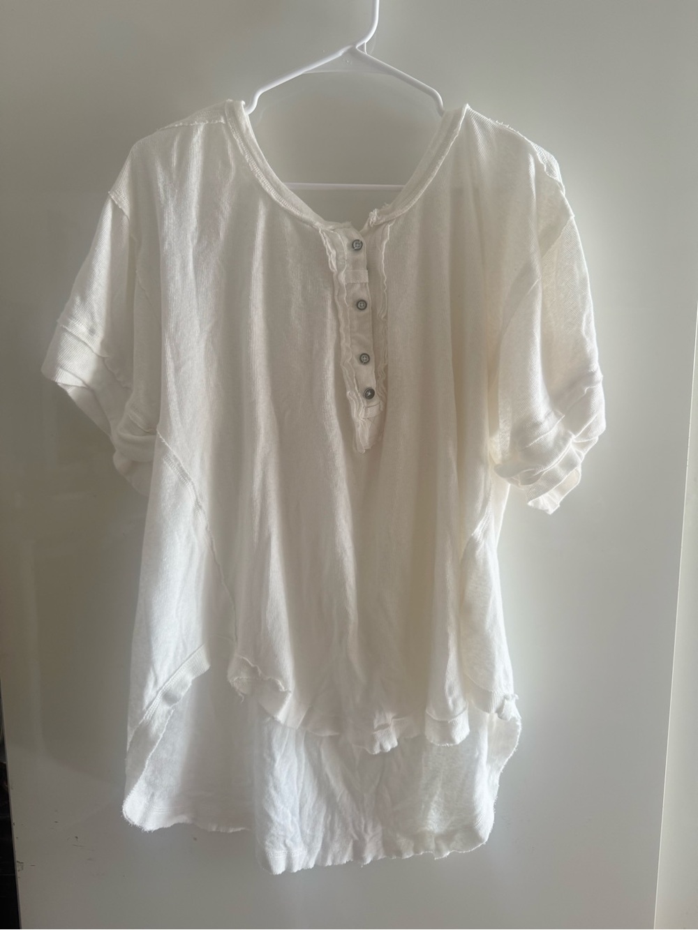 Free People Heritage Henley T-Shirt in white features a lived-in, oversized - Picture 7 of 7